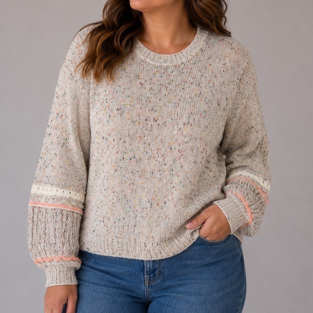 Cupio Women's Medium Confetti‎ Knit Balloon Sleeve Sweater Cozy Boho Cottagecore